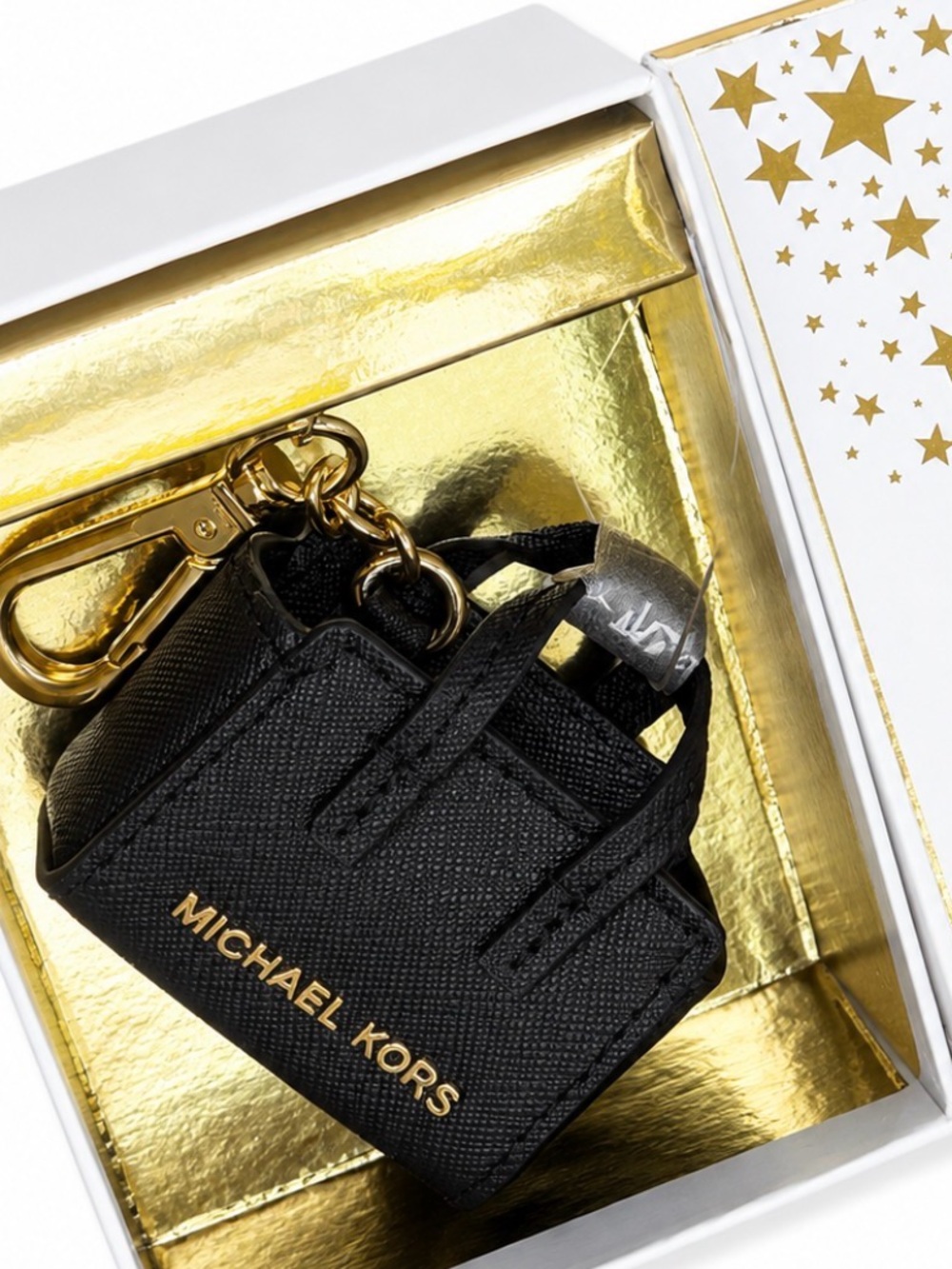 NWT MICHAEL KORS Selma Key Fob Charm in Black & Gold